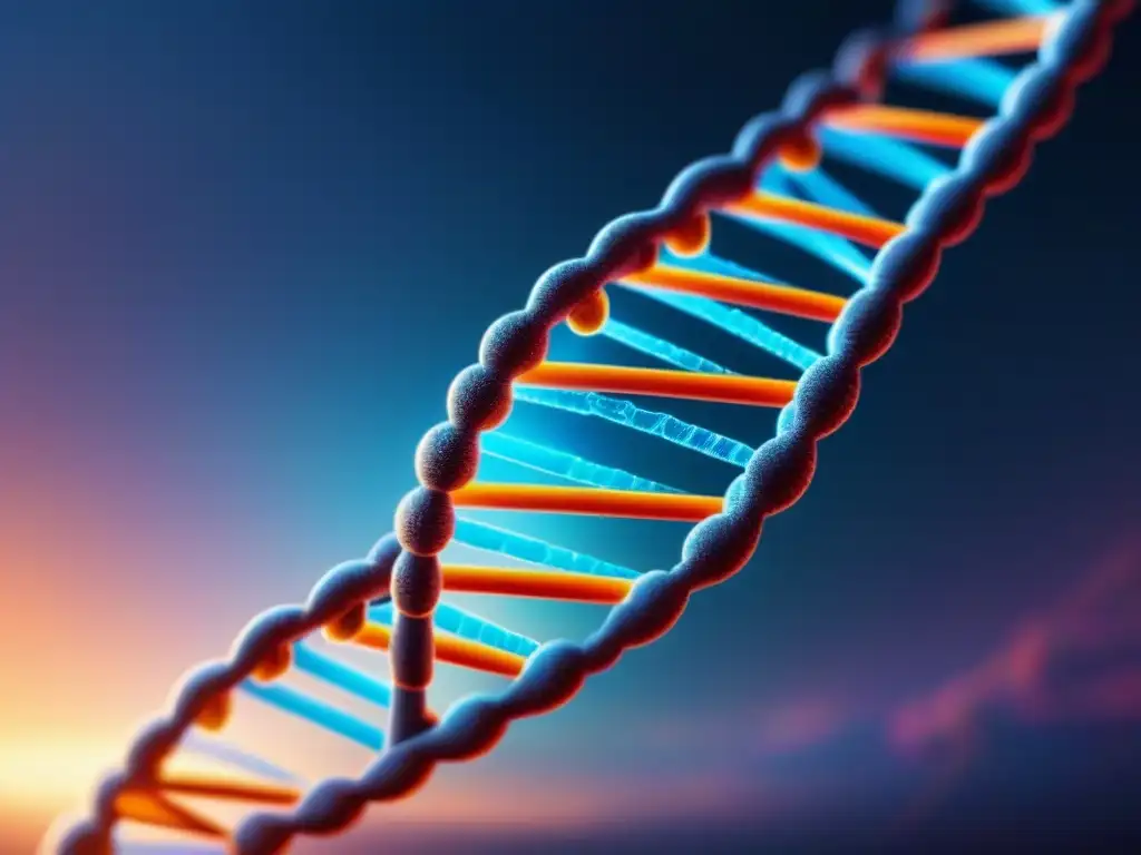 Un ADN brillante entrelazado con patrones de circuitos, simbolizando el desarrollo de vacunas con IA