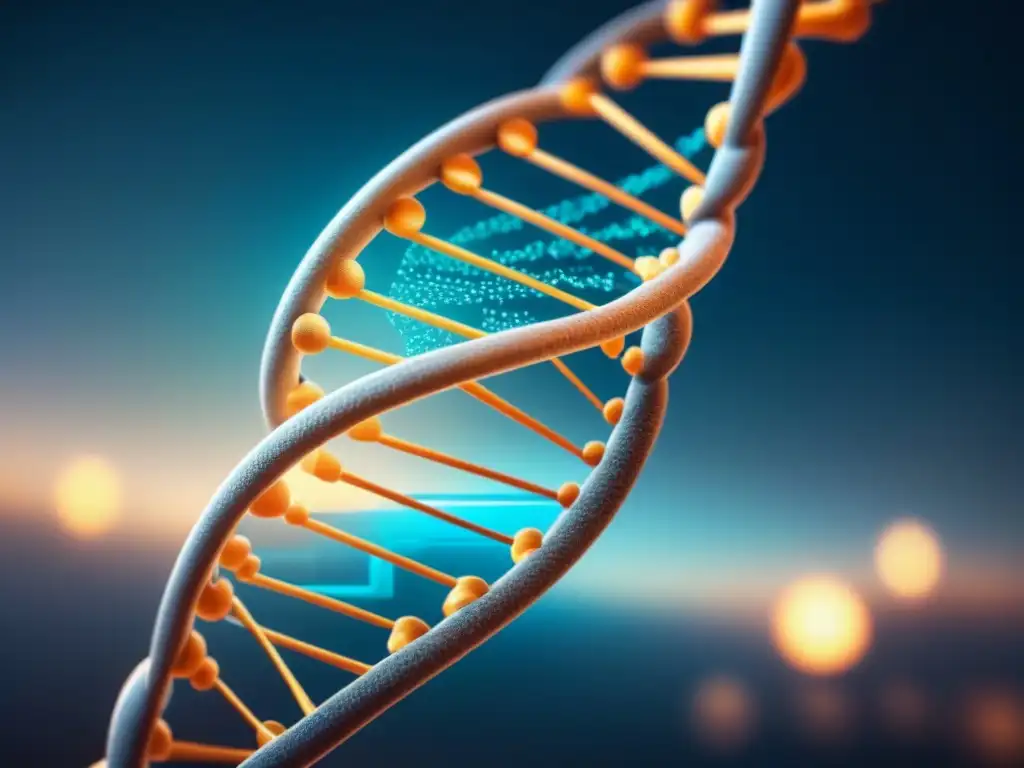 Un ADN entrelazado con patrones de circuitos, simbolizando la genómica y la IA en el diagnóstico de enfermedades genéticas