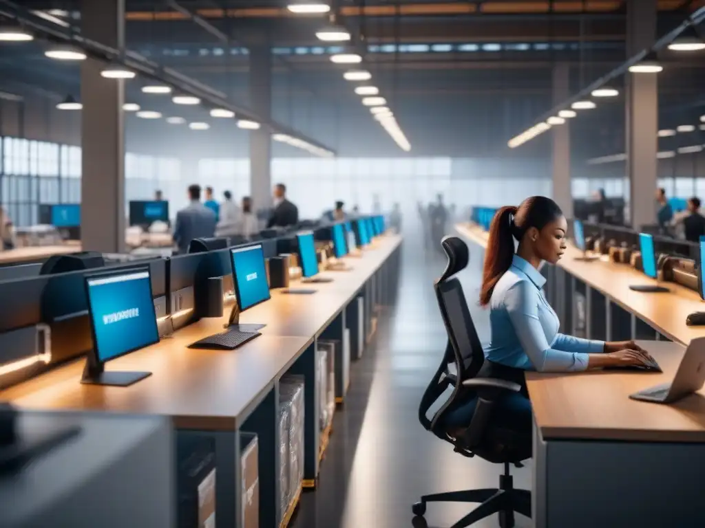 Un almacén moderno con mejoras ergonómicas en logística, destacando la seguridad y productividad laboral
