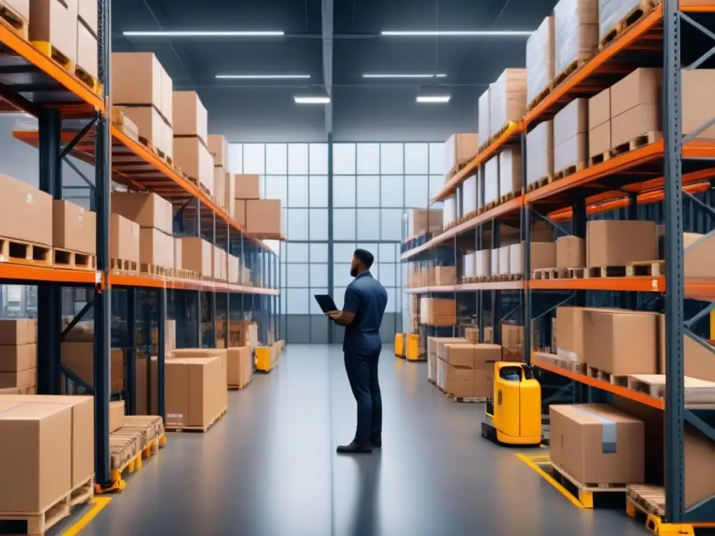 Un almacén moderno con mejoras ergonómicas en logística: trabajadores eficientes y seguros en acción