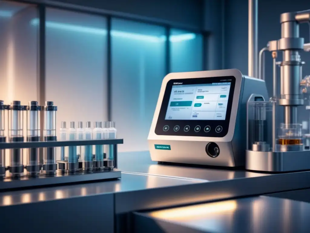 Ilustración de alta tecnología en laboratorio estéril con aplicación de altas presiones en bioprocesamiento