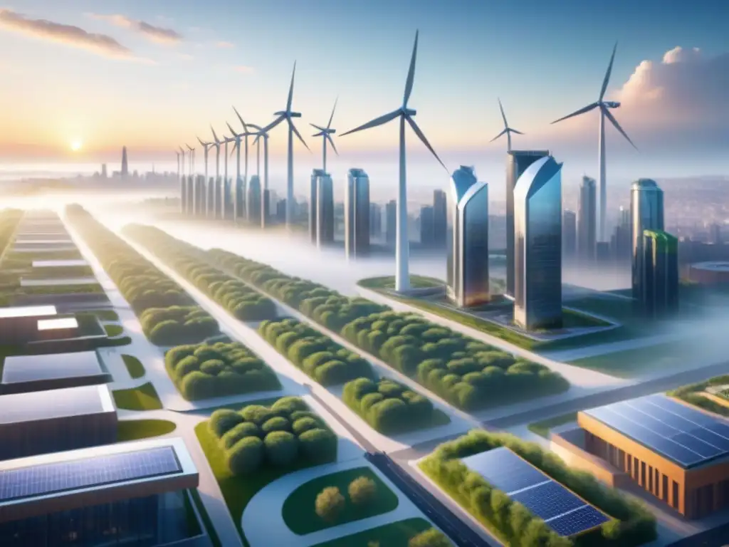 Un amanecer sostenible: ciudad moderna con infraestructuras ecológicas integradas