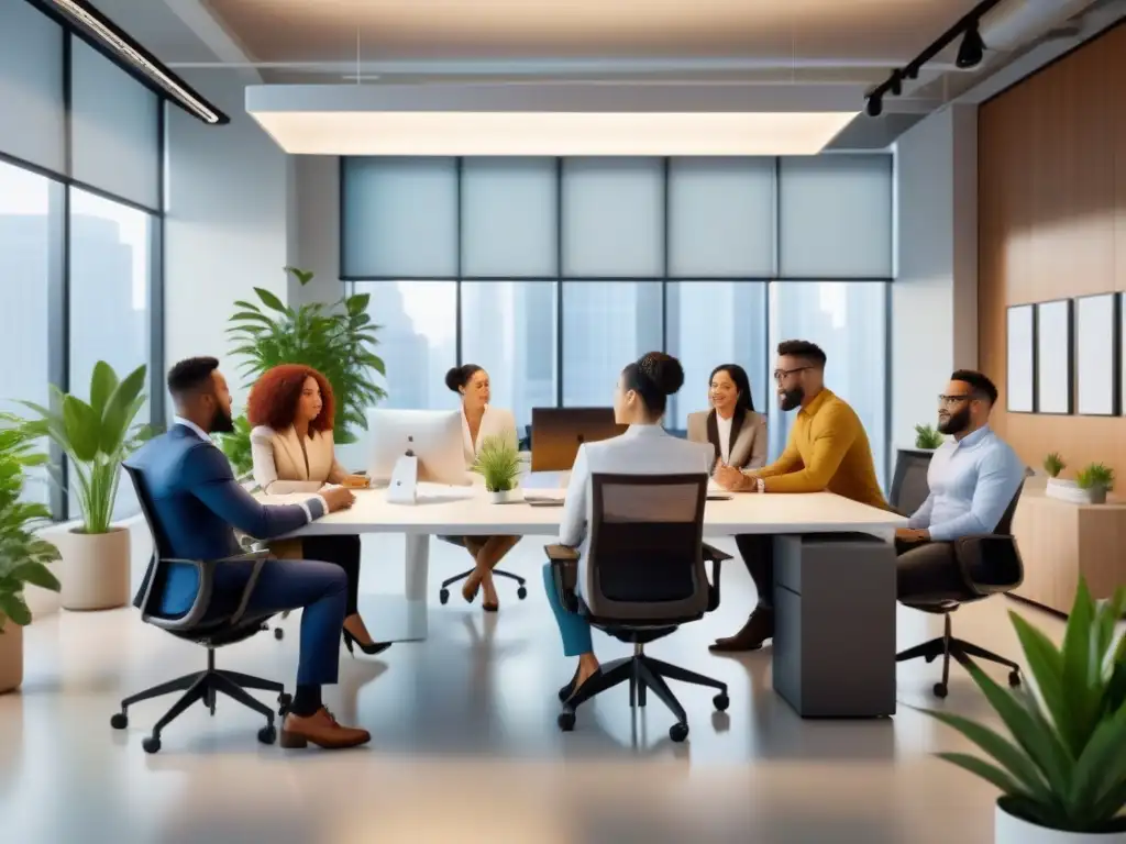 Un ambiente laboral inclusivo y saludable con diversidad de profesionales colaborando en una oficina moderna