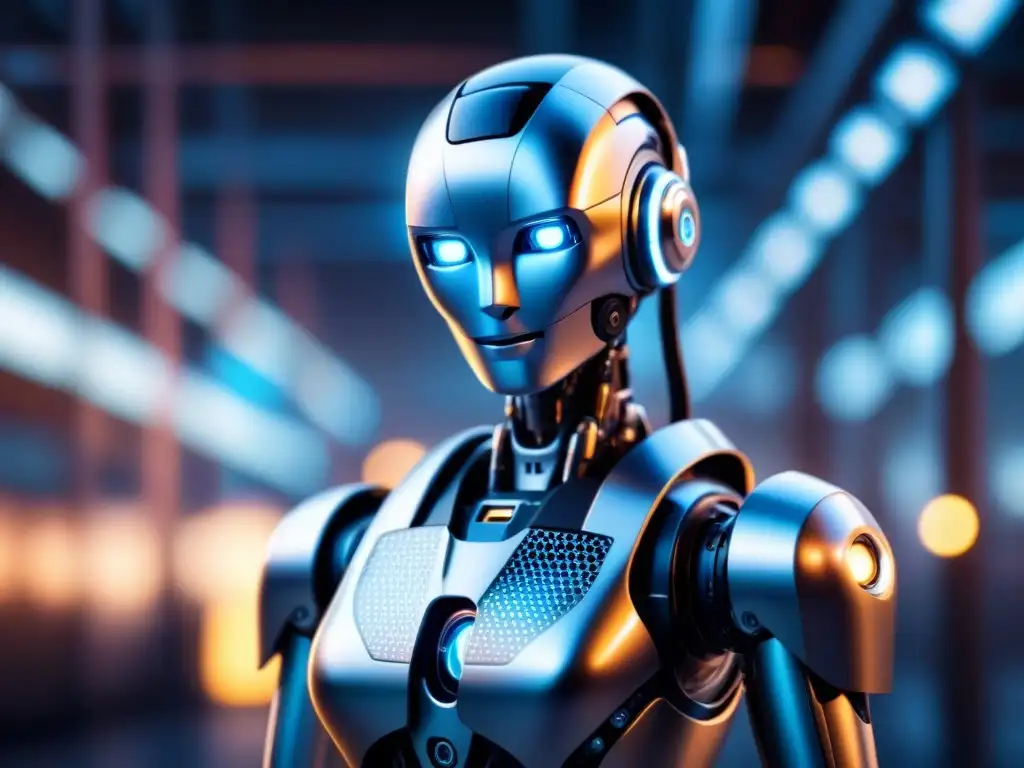 Robot humanoide futurista con circuitos brillantes bajo piel sintética translúcida Un androide con piel sintética translúcida muestra circuitos bajo ella
