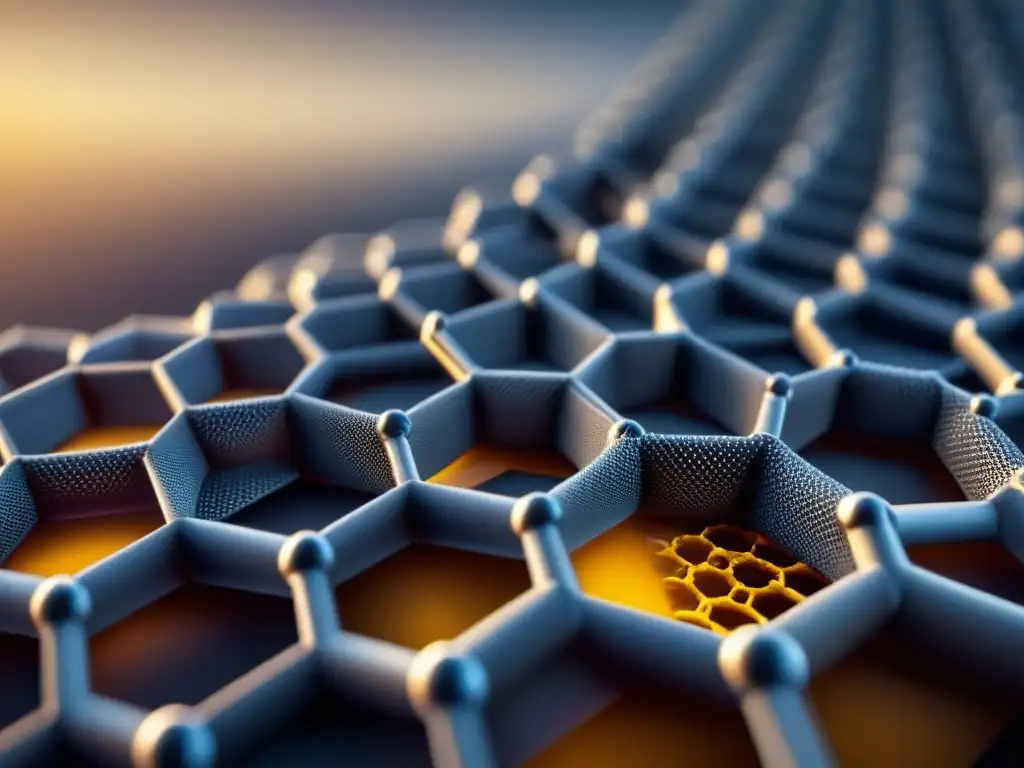 Aplicaciones revolucionarias del grafeno: Detalle de la estructura hexagonal perfecta de carbono en blanco y negro