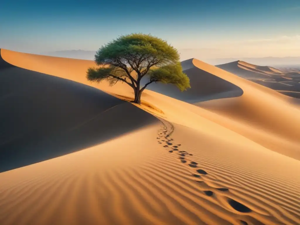 Un árbol solitario destaca en el desierto, mostrando innovación a través de resiliencia