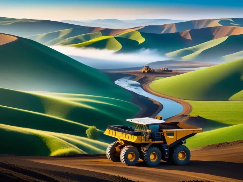 Armonía entre minería sostenible y naturaleza: paisaje verde con equipo minero ecofriendly