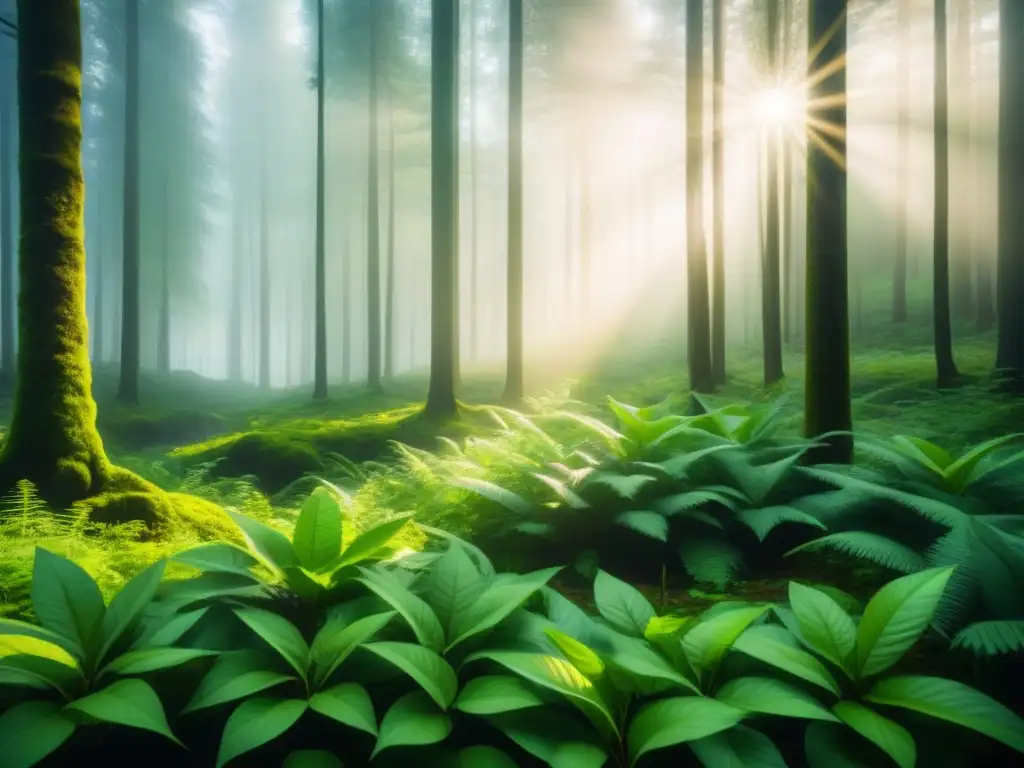 Armonía entre naturaleza y tecnología en bosque verde, reflejo de Innovación verde estrategias digitalización sostenibilidad