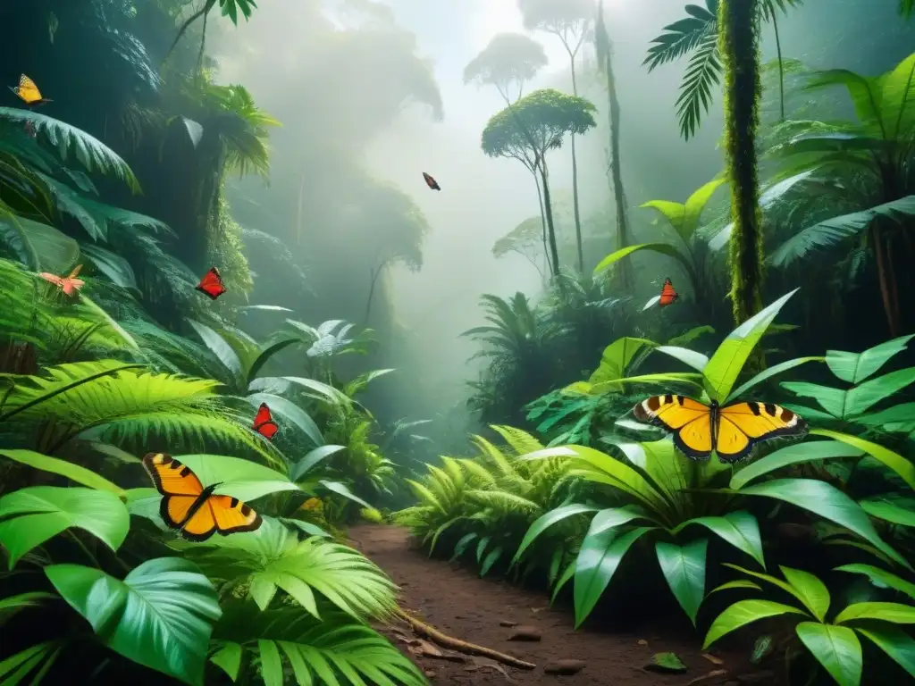 Armonía en la selva: biodiversidad en equilibrio Armoniosa biodiversidad en un exuberante bosque lluvioso, destaca la importancia de la minería sostenible y la conservación