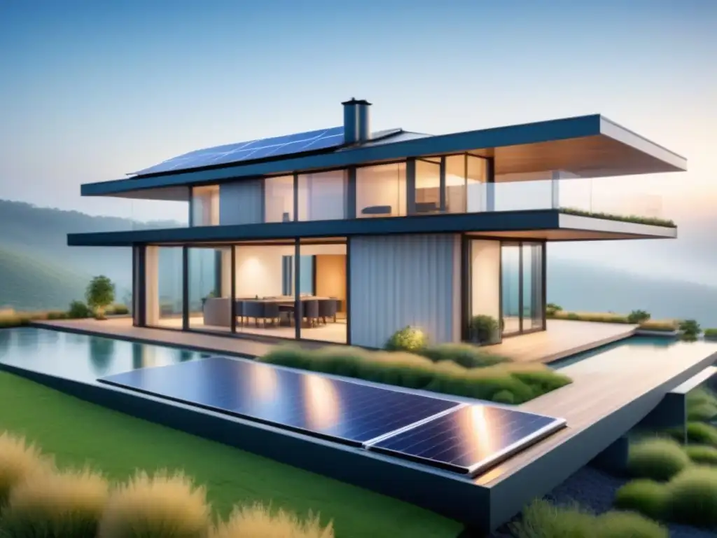 Diseño arquitectónico minimalista con materiales sostenibles, impacto ecológico positivo