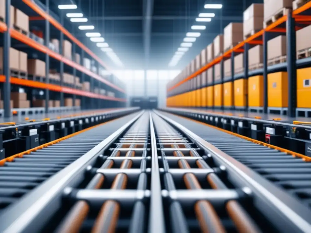 Almacén automatizado 8k: eficiencia y precisión en eCommerce Almacén automatizado con tecnología de vanguardia: brazos robóticos en acción, estantes organizados y panel de control futurista