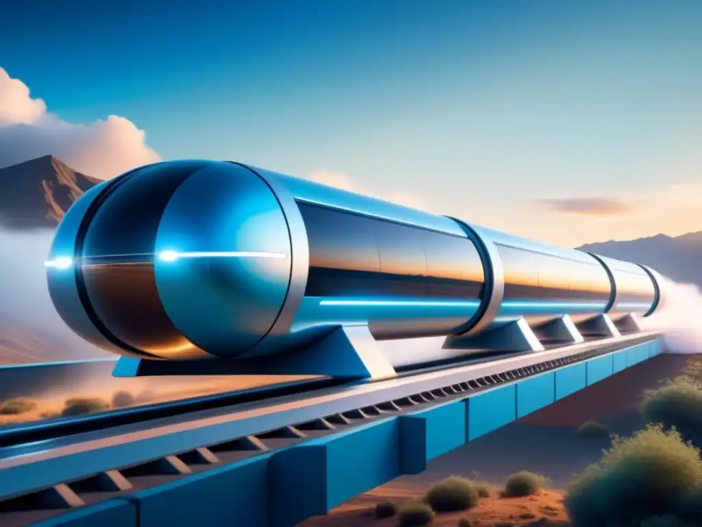 Avance tecnológico: Hyperloop revolución transporte mercancías en tubo elevado con pods de carga velozmente moviéndose