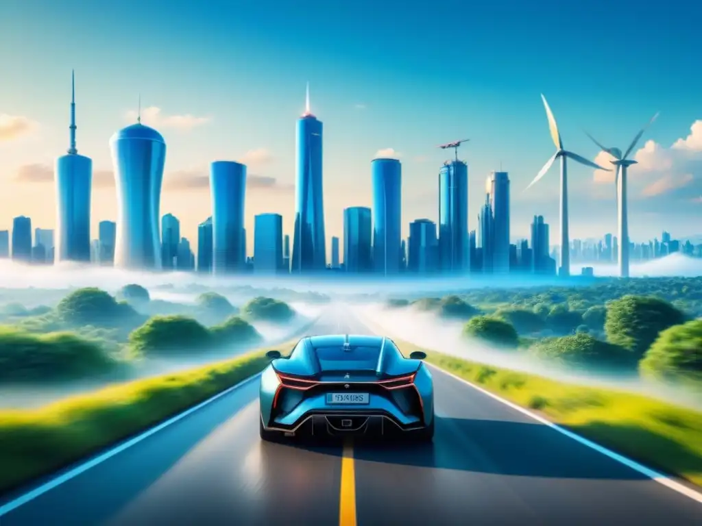 Avances tecnológicos: Ciudad futurista con autos bioecológicos y energía renovable