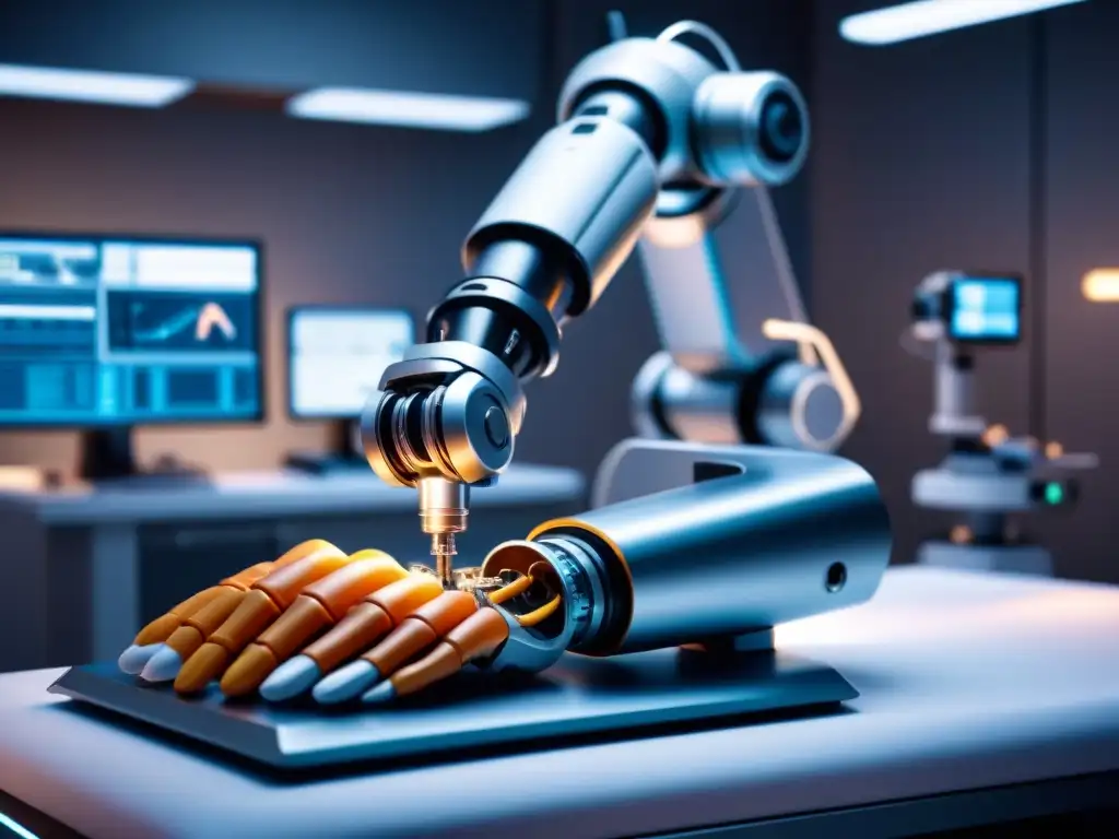 Avanzada cirugía con brazo robótico en sala moderna