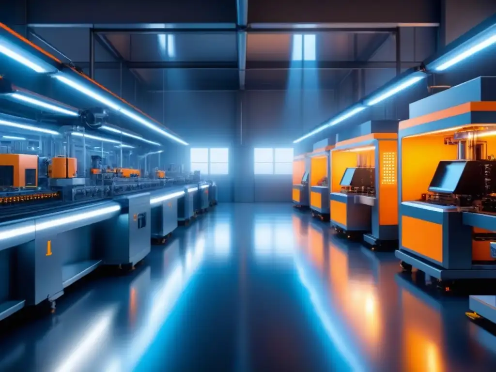Avanzada fábrica futurista con maquinaria recubierta de nanorecubrimientos para industria sostenible