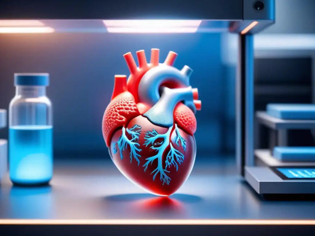 Bioimpresión de corazón humano: Futurista y sofisticado Avanzada bioimpresión de órganos: corazón bioingenieril impreso en 3D en lab estéril, futuro comercial