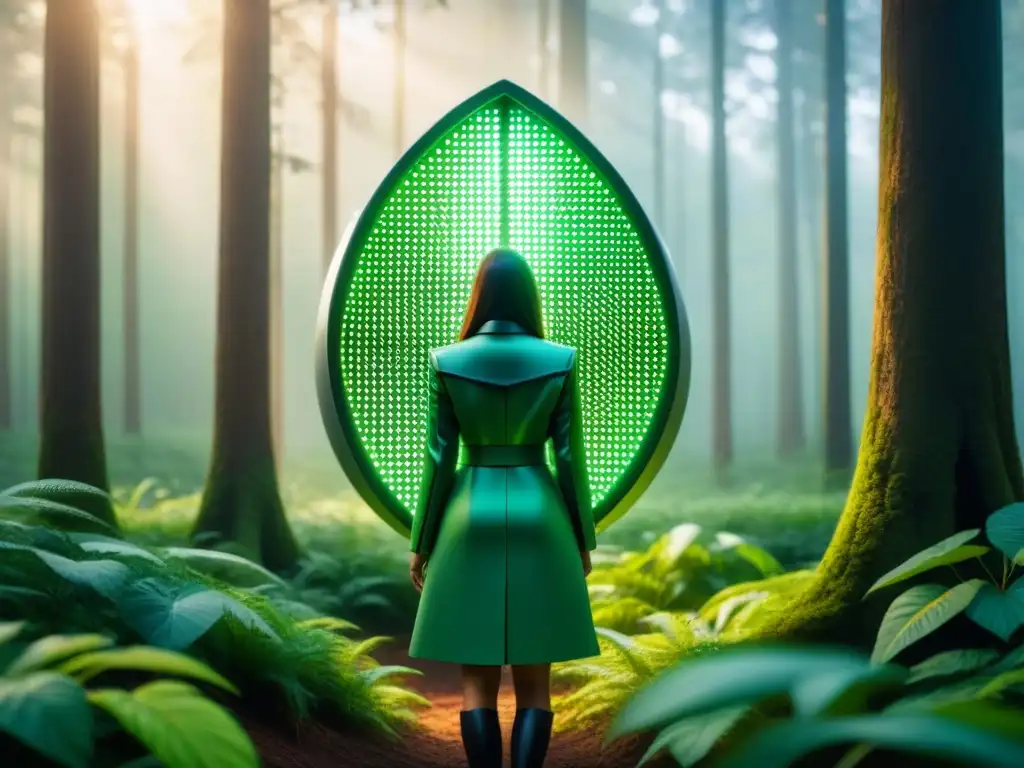 Sensores futuristas integrados en el bosque: simbiosis tecnológica-natural Avanzada integración de biología sintética en sensores ambientales en un bosque exuberante