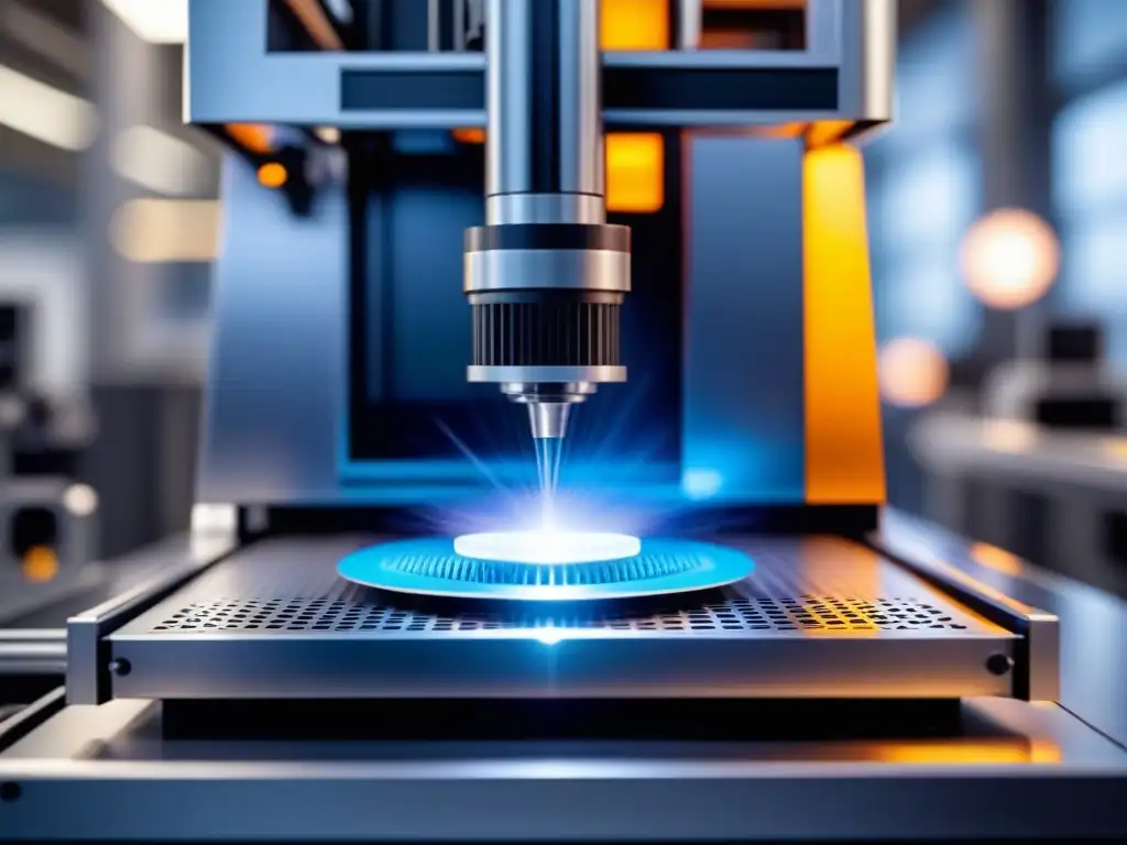 Avanzada impresión 3D de metal: detalle y precisión futurista Avanzada impresión 3D metales sostenibles: detallada máquina trabajando en estructura metálica compleja, tecnología precisa y detalles intrincados