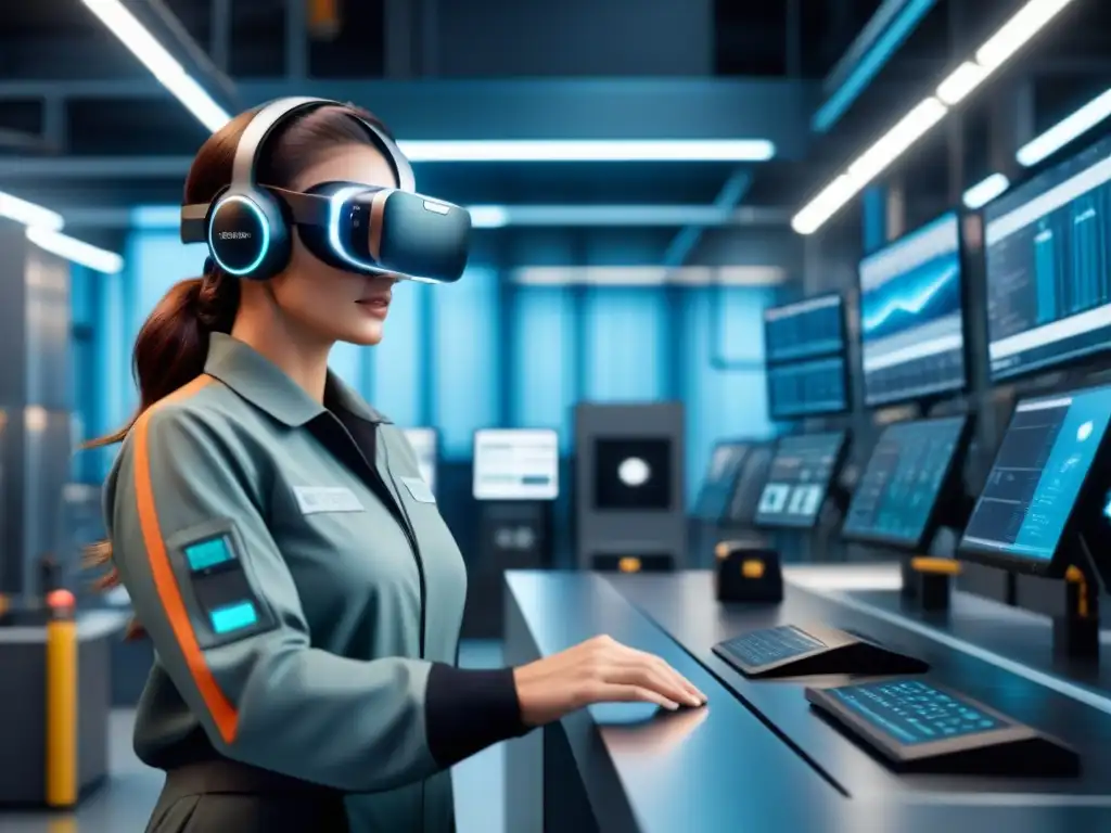 Avanzada optimización mantenimiento AR VR en planta industrial futurista