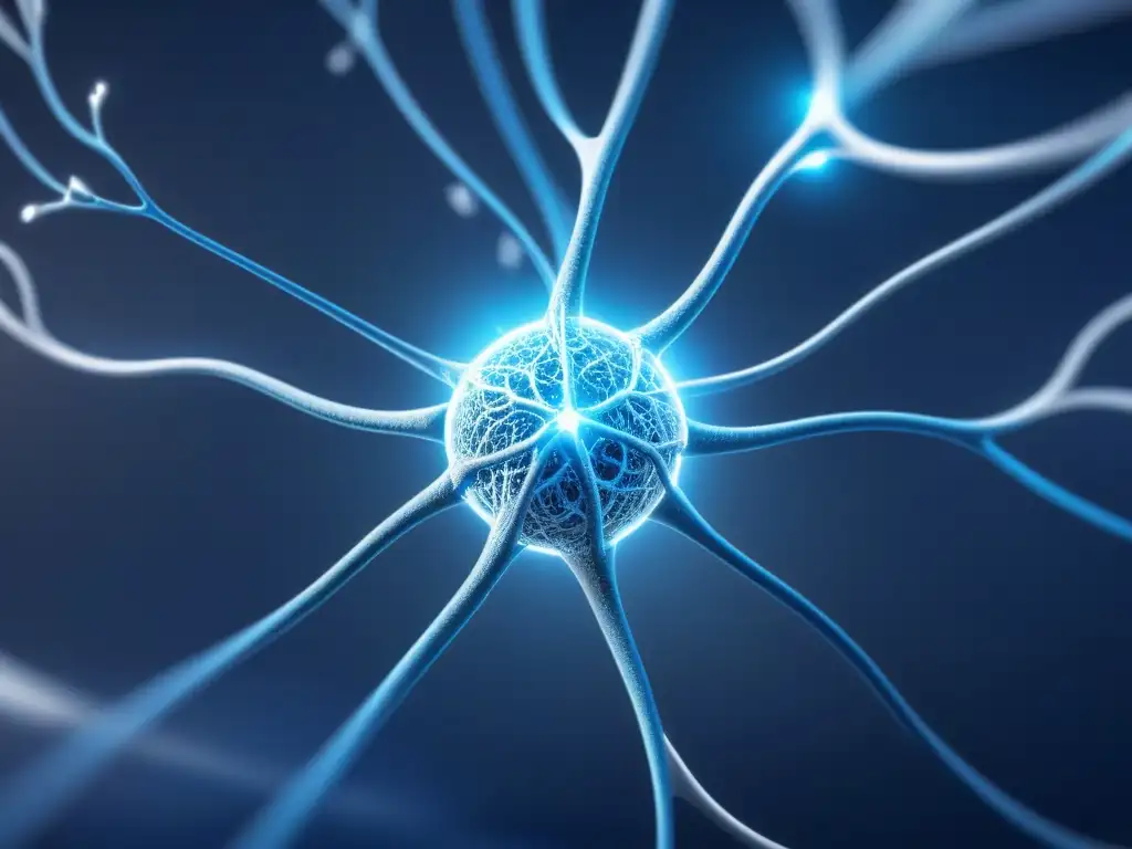 Avanzada red de neuronas azules brillantes, simbolizando revolución de IA en Personalización tratamiento médico