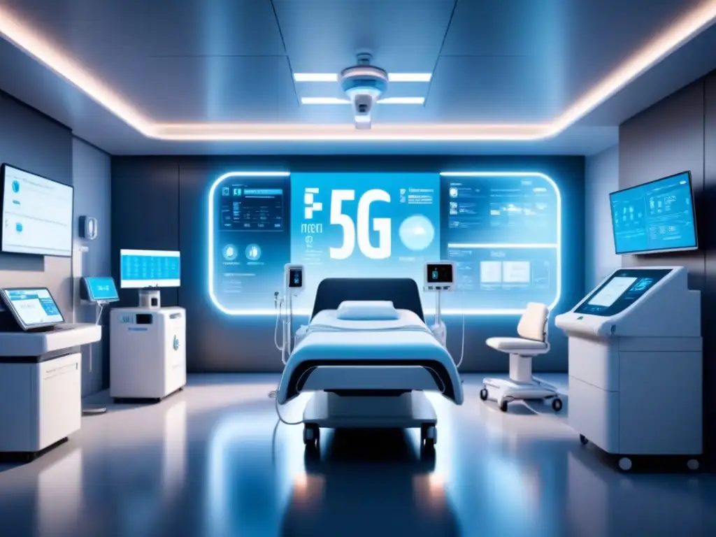 Avanzada sala hospitalaria futurista con tecnología 5G