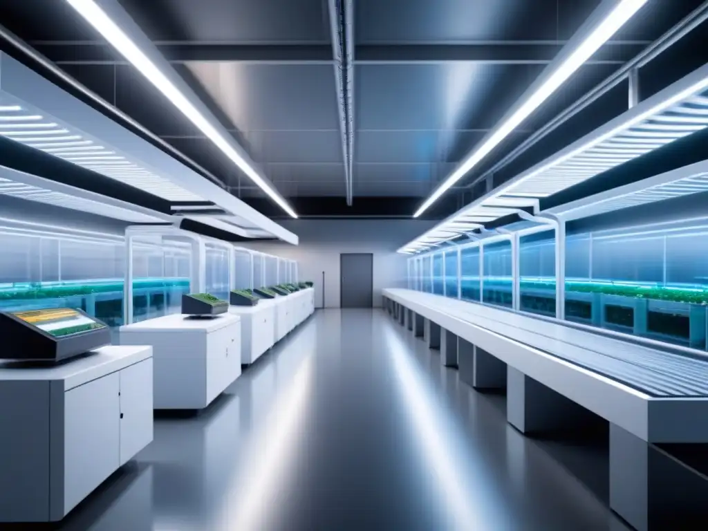 Avanzada tecnología en empaquetado sostenible: instalación futurista con diseño minimalista y materiales ecológicos