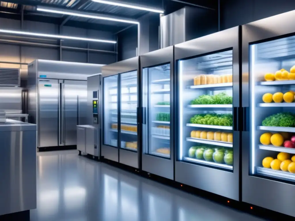 Avanzadas tecnologías de refrigeración integradas en planta de procesamiento de alimentos, destacando eficiencia y vanguardia en industrias