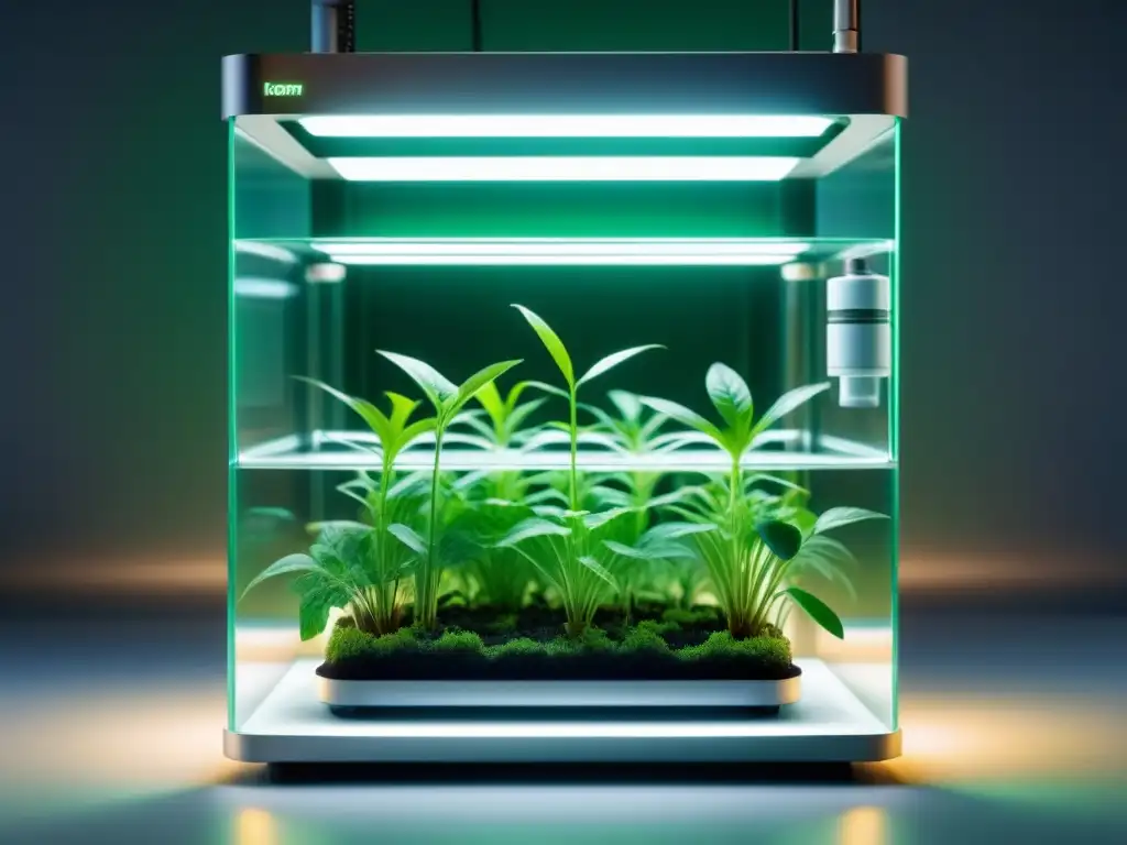 Avanzado bioreactor en laboratorio con células verdes vibrantes multiplicándose