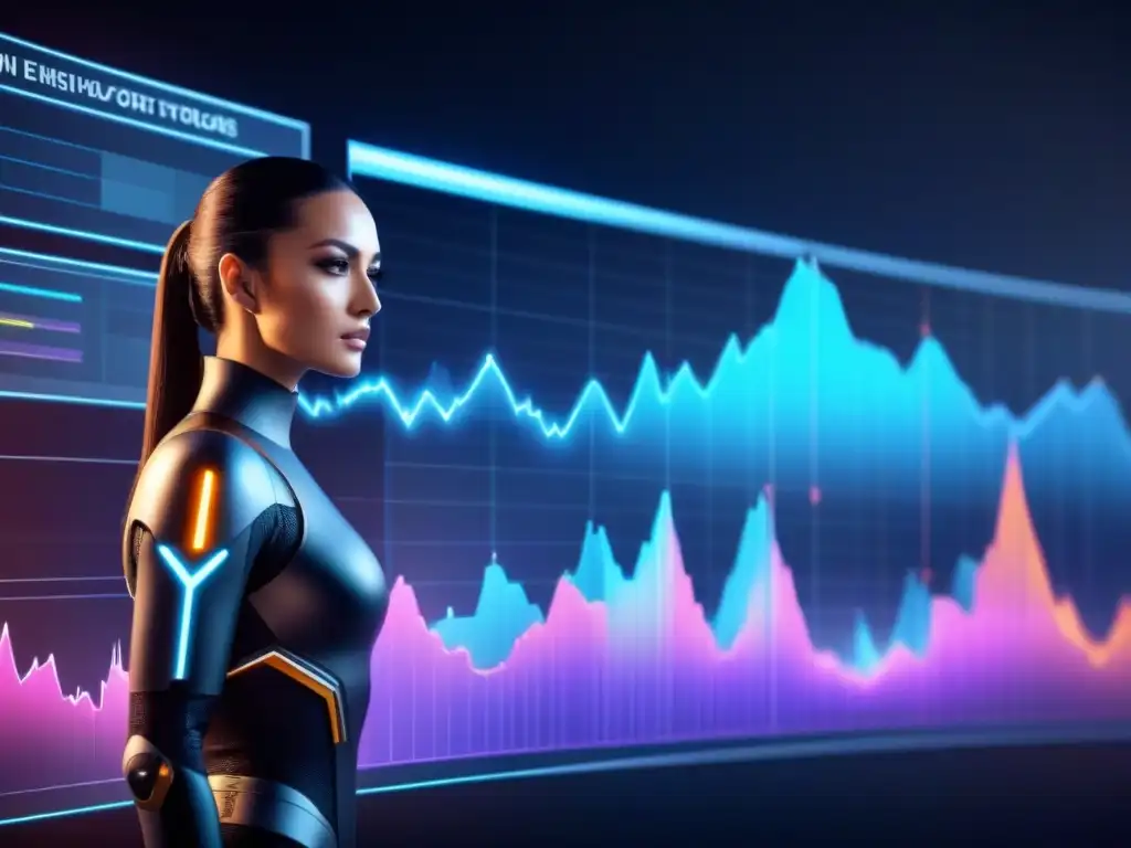 Un avanzado panel de inteligencia artificial muestra gráficos de amenazas en tiempo real, simbolizando la Seguridad Industrial IA Detectar Amenazas