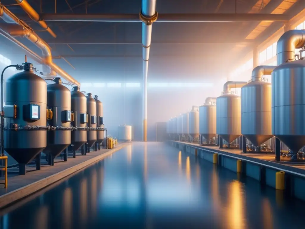 Avanzado sistema de gestión de agua en fábrica Avanzado sistema de gestión de agua en fábrica con diseño minimalista y tecnología IoT