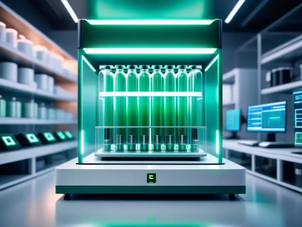 Un avanzado sistema de biorreactor futurista en un laboratorio limpio