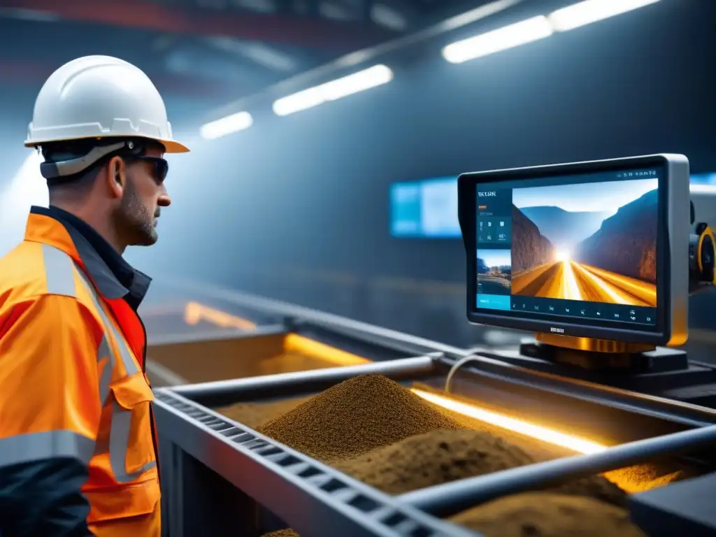 Vigilancia minera de alta tecnología: BHP Billiton Un avanzado sistema de vigilancia de alta tecnología en una instalación minera moderna, mostrando medidas de seguridad innovadoras de BHP Billiton