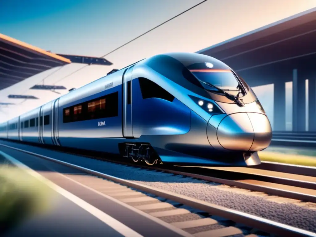Tren de alta velocidad en vías futuristas Avanzado tren de alta velocidad en vías futuristas, representando innovación y eficiencia en la industria ferroviaria