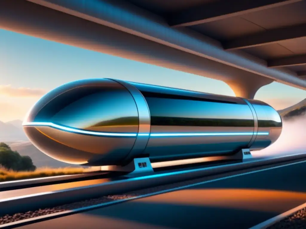 Avanzado pod Hyperloop en tubo transparente, simbolizando desarrollo del transporte Hyperloop sostenible en estilo minimalista