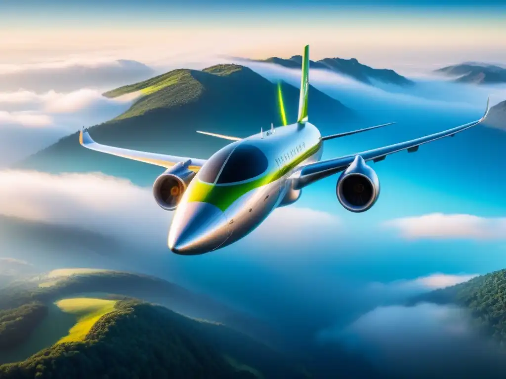 Un avión ecoamigable surca el cielo azul con biocombustibles para aviación sostenible