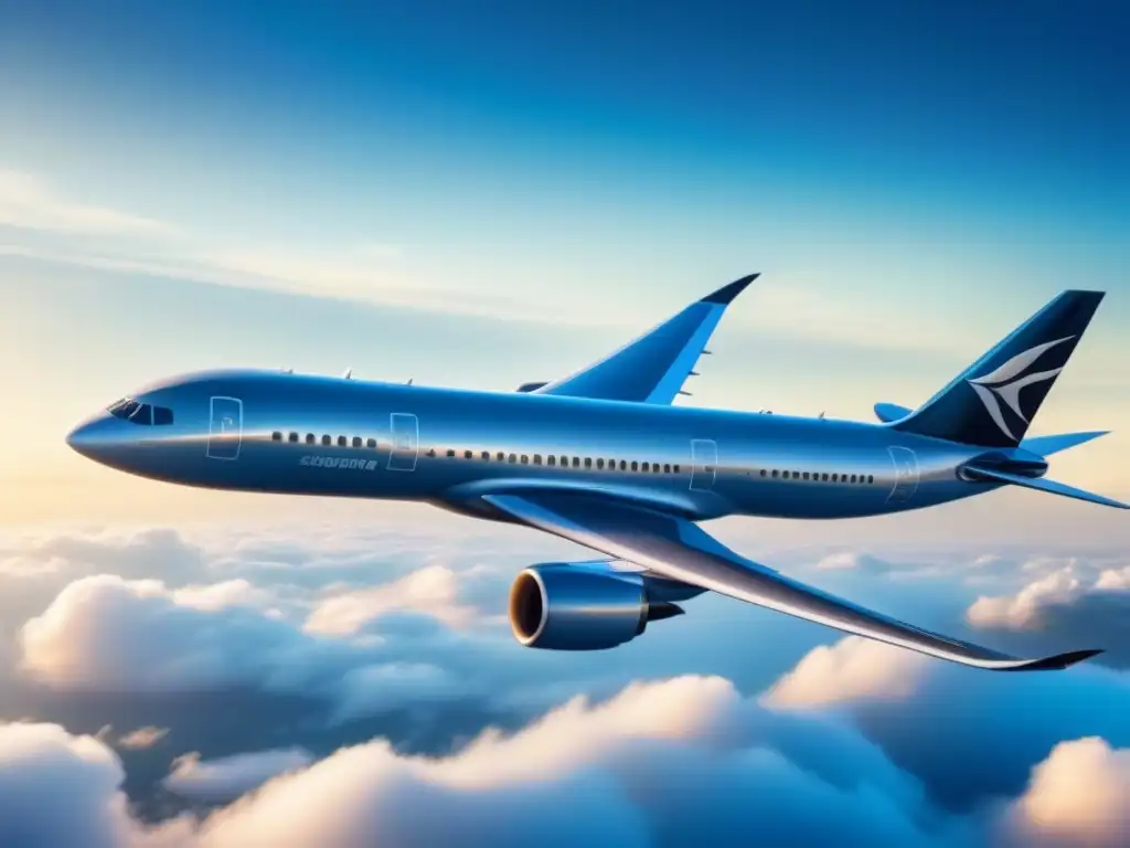 Avión ecofriendly en vuelo sobre paisaje natural Un avión moderno con líneas aerodinámicas surca el cielo azul, fusionando elementos ecofriendly