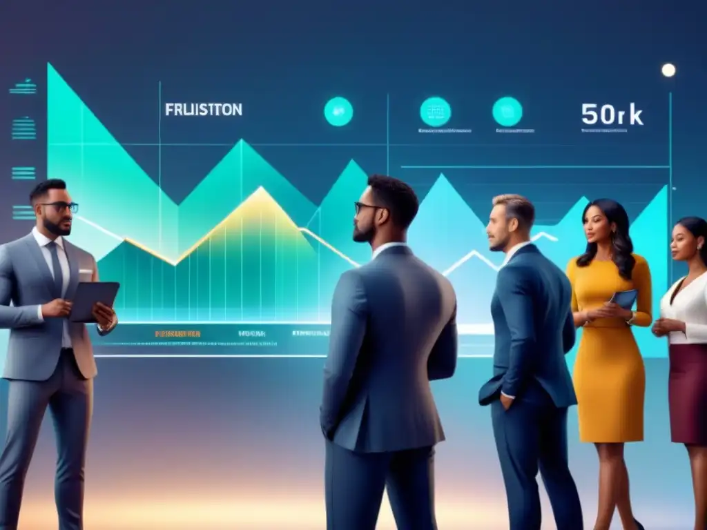Inversión bancaria democratizada: diversos inversores interactúan con tecnología roboadvisors en interface financiera