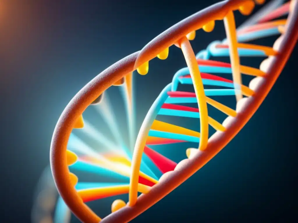 Fusión de biocomputación y genética: doble hélice de ADN en código binario, rodeada de patrón digital