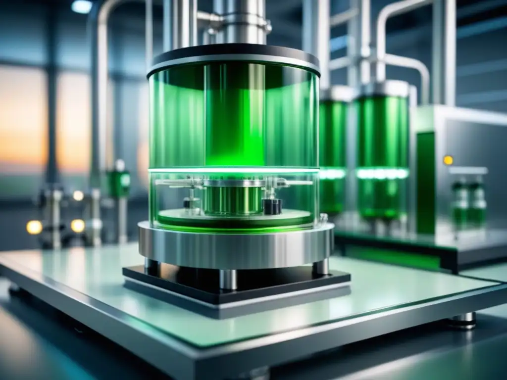 Bioreactor de alta tecnología para convertir CO2 en biocombustibles Un bioreactor de alta tecnología convirtiendo CO2 en biocombustibles en un laboratorio futurista