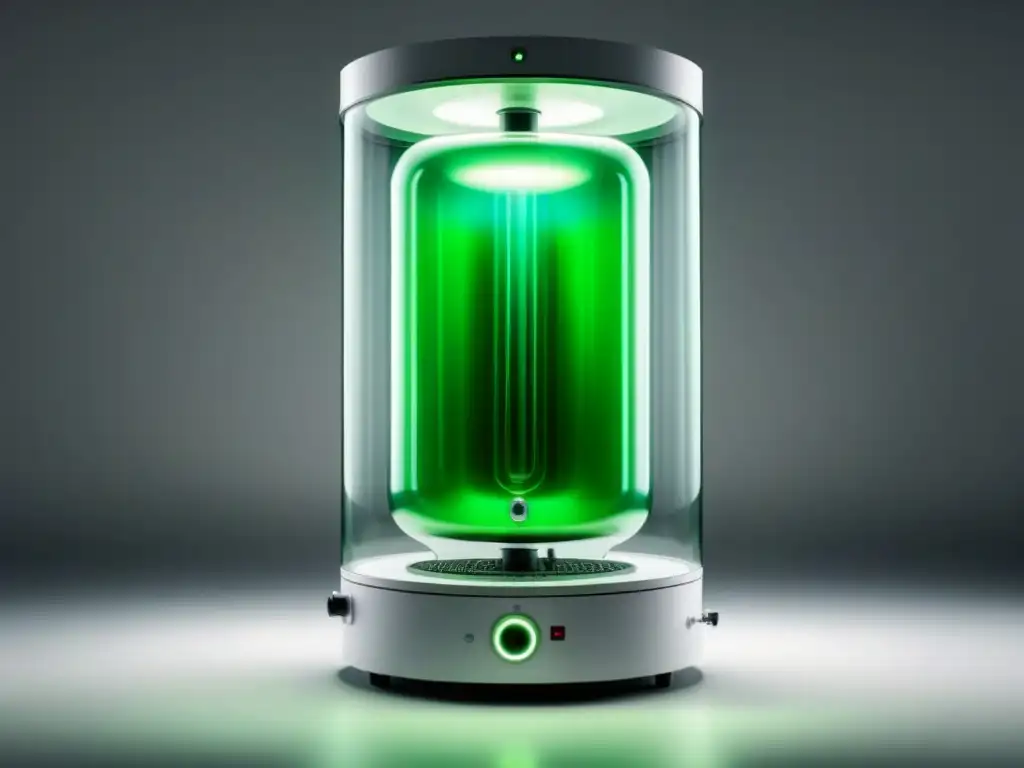 Bioreactor moderno con líquido verde vibrante