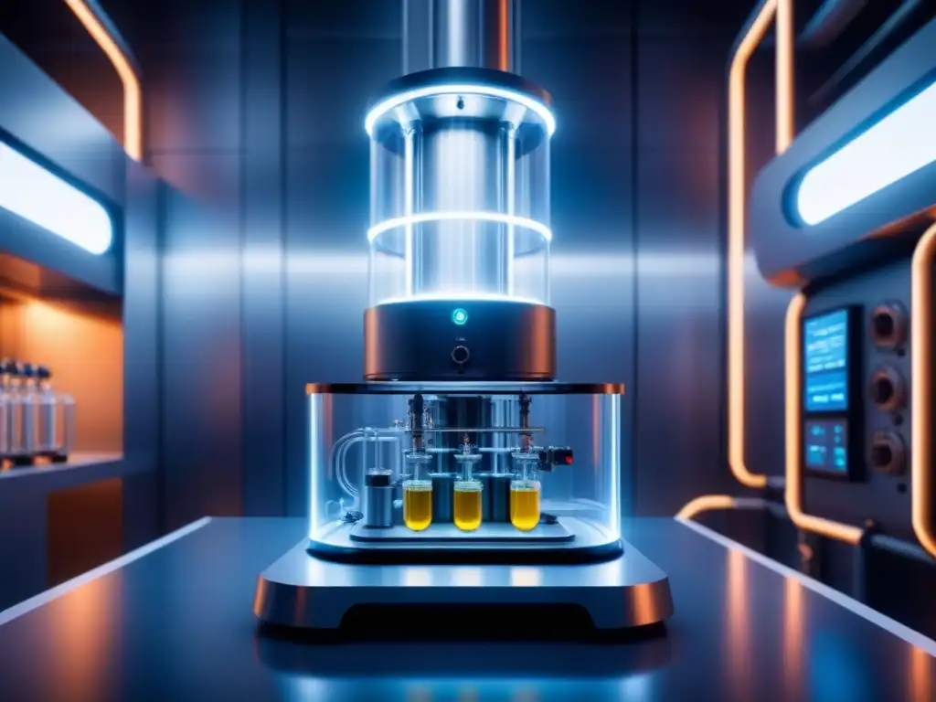 Un bioreactor de vanguardia en un entorno industrial, con tecnología innovadora y biocatalizadores en la industria química