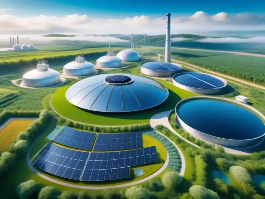 Una biorefinería futurista de biocombustibles tercera generación sostenibles en armonía con la naturaleza