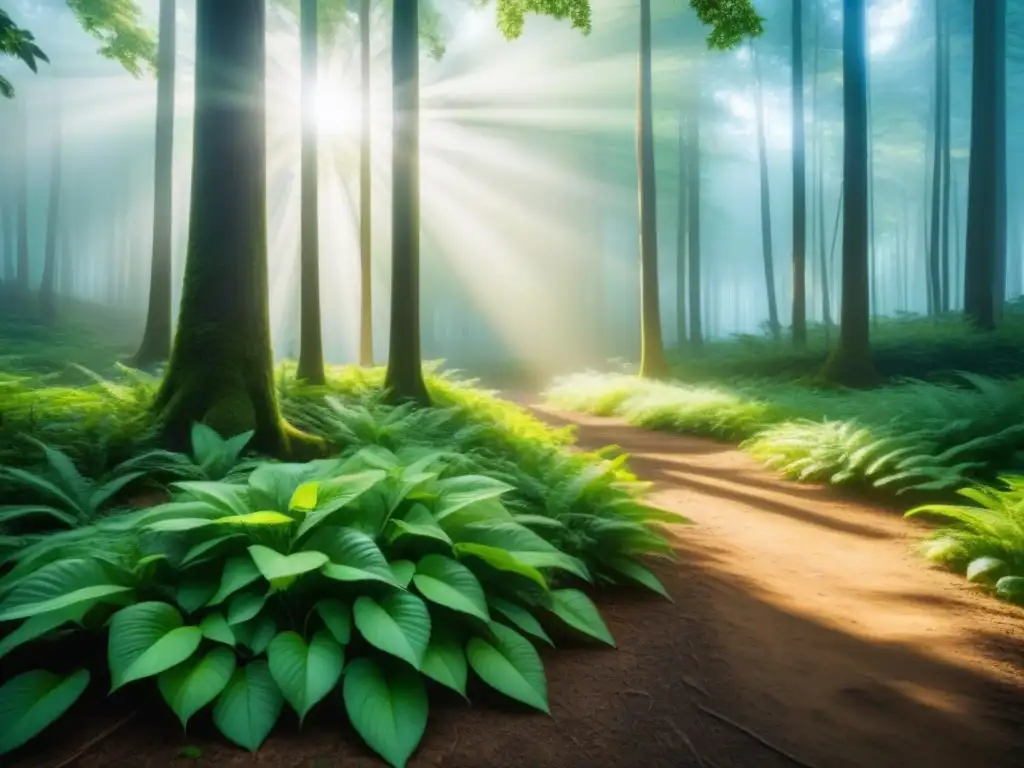 Un bosque exuberante bañado por la luz del sol, reflejando serenidad y armonía en la naturaleza