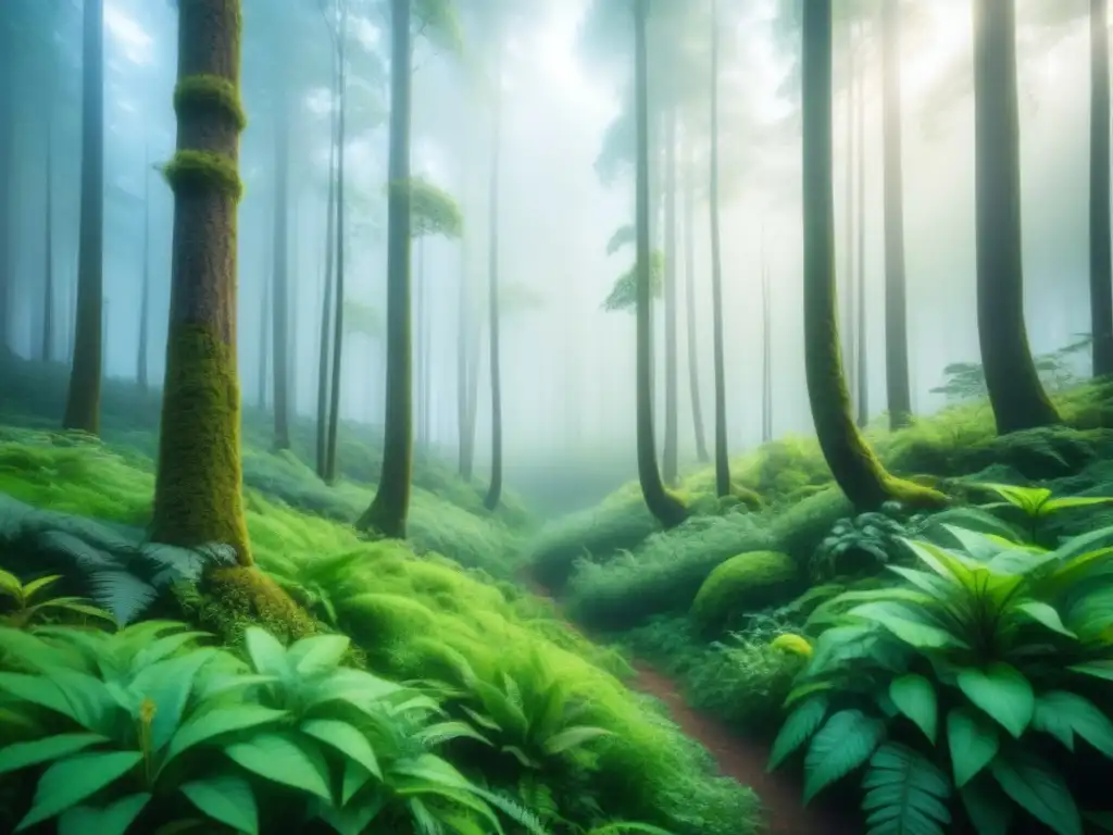 Bosque sostenible con flora y fauna diversa en armonía, simbolizando modelos de negocio sostenibles
