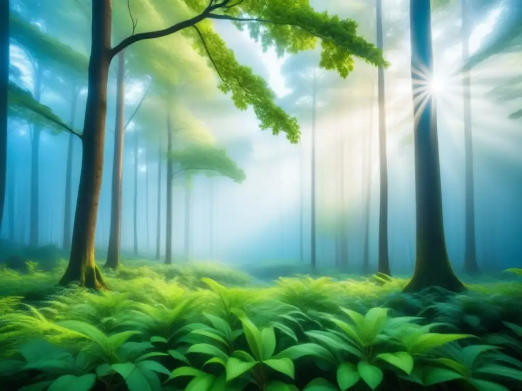 Bosque verde exuberante absorbiendo CO2 bajo cielo azul