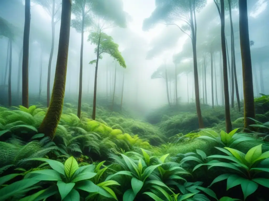 Bosque verde exuberante con flora y fauna diversa, beneficiado por químicos sostenibles