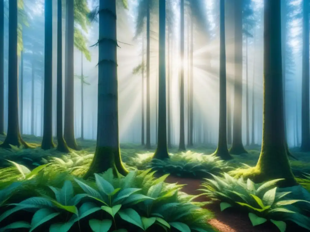 Bosque verde y majestuoso bajo un cielo azul claro