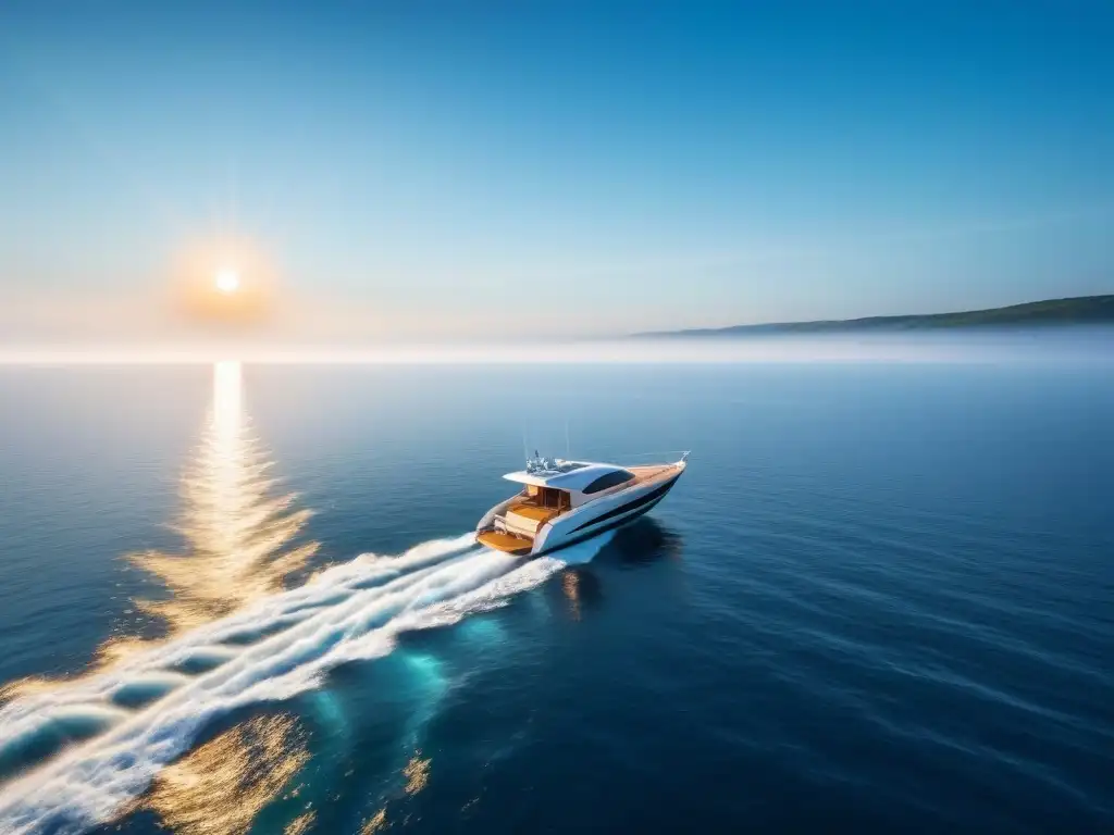 Un bote futurista refleja el sol en un océano sereno