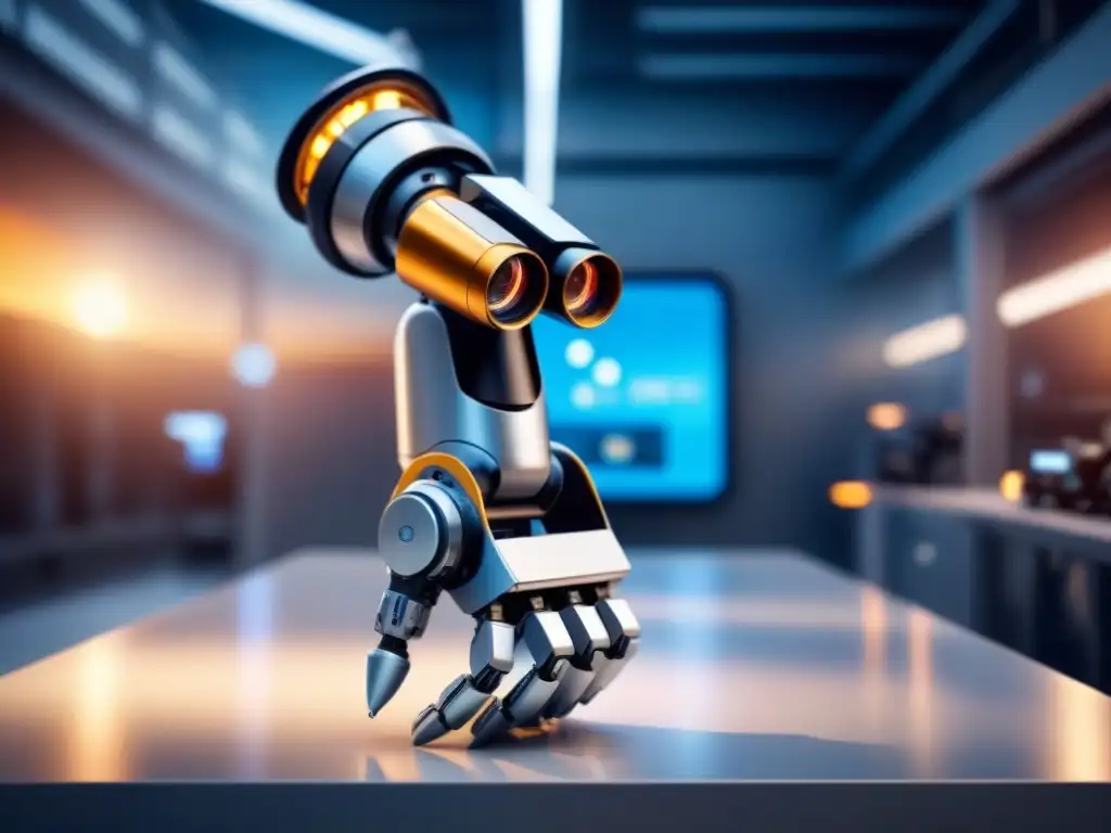 Brazo robot industrial en movimiento, mostrando precisión y eficiencia en procesos de automatización en robótica industrial