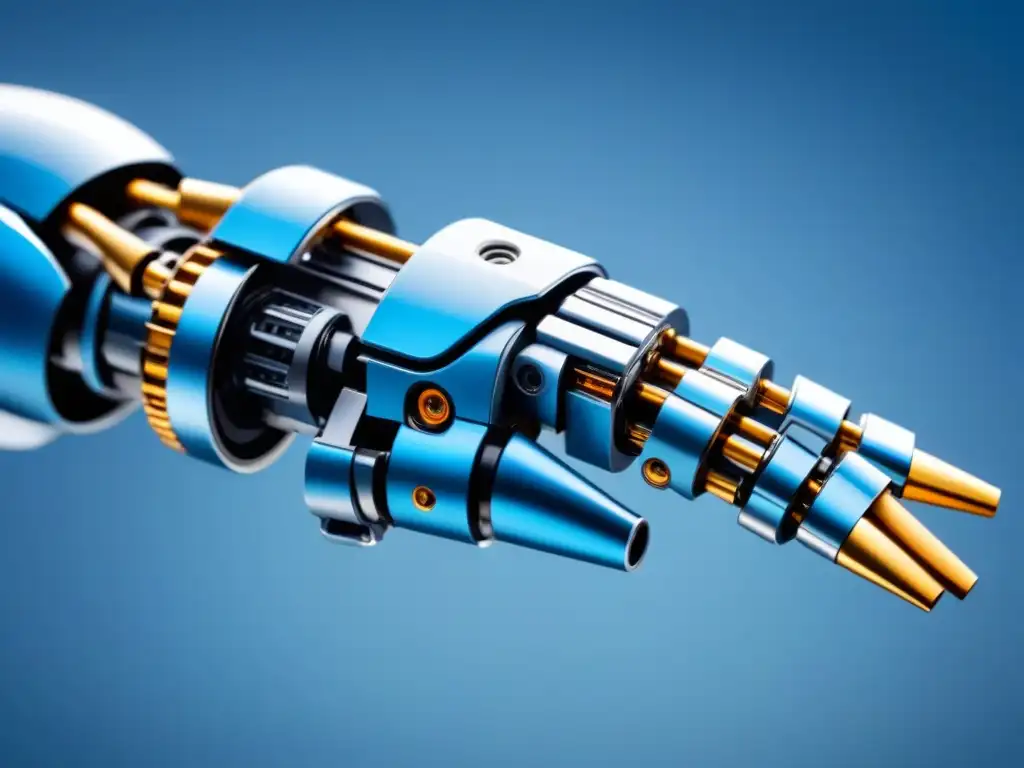 Robótico brazo asistencial con diseño futurista en azules Un brazo robótico futurista y detallado diseñado para asistir a personas con discapacidades